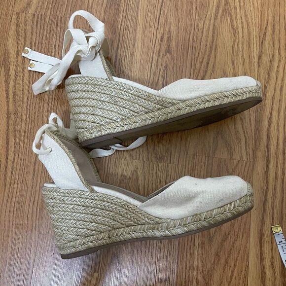 Stuart weitzman Ivory beige espadrille wrap wedge heels size US 9.5 - Picture 7 of 10